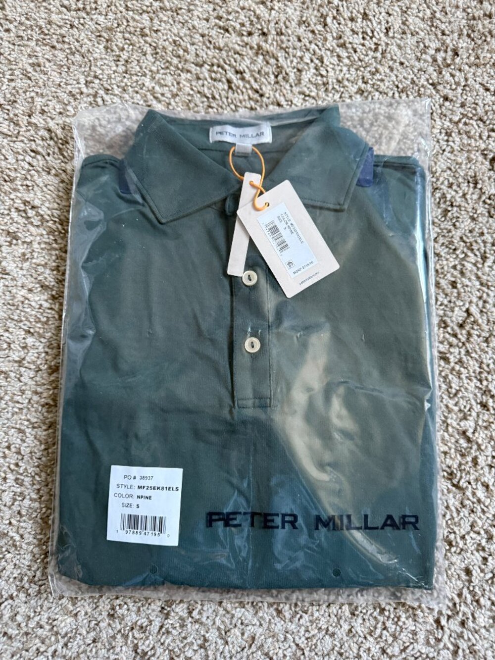 Peter Millar Lyons Performance Men's Long Sleeve Golf Polo Shirt - Small - Green